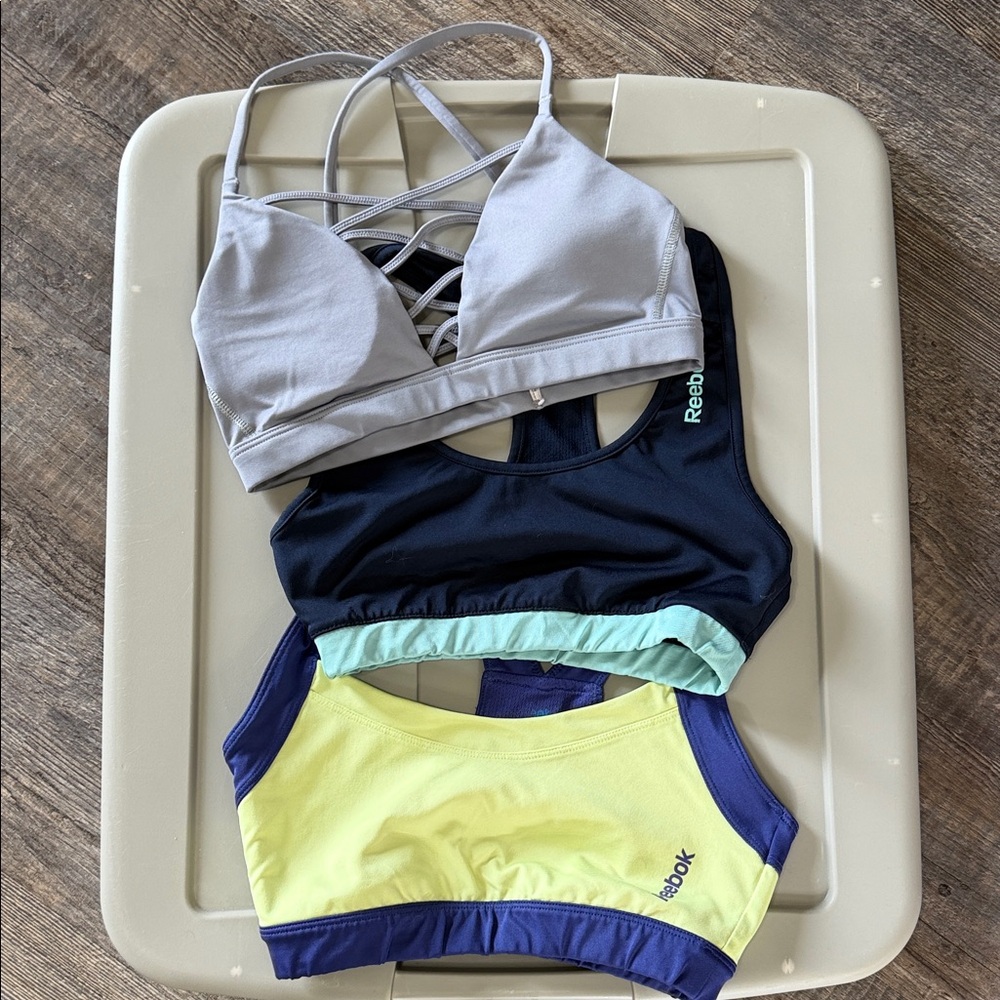 Reebok (2) Women's Sports Bras- Navy, Lime and (1) Lilac Sports Bra
